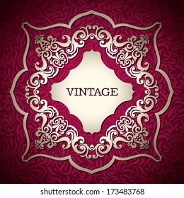 Vintage frame with seamless red floral background 