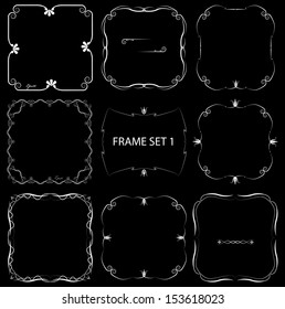 Vintage frame set 1. Abstract vintage frame design on black background. 
