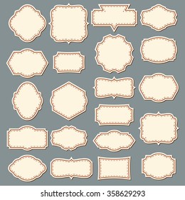 Vintage Frame Set. Decorative Label Collection. With Dashed Line Inside. Vector.