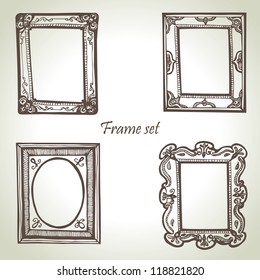 Vintage frame set. Hand drawn illustrations