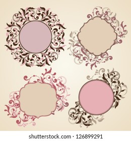 Vintage frame set for invitation or greeting card. Lace floral elements
