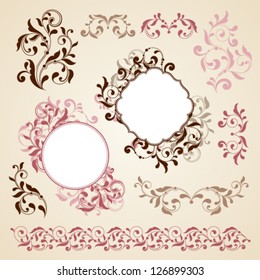 Vintage frame set for invitation or greeting card. Lace floral elements