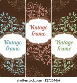 Vintage frame set for invitation or greeting card. Lace floral elements