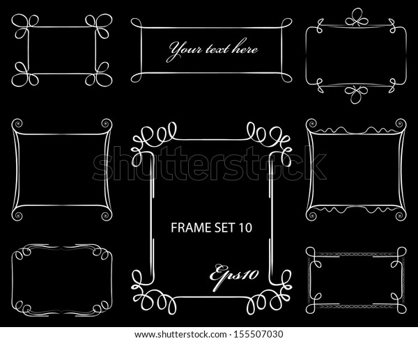 Vintage frame set on black . Abstract
isolated hand drawn vintage frame design collection.
