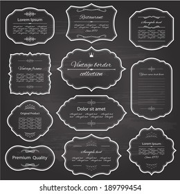 Vintage Frame Set On Chalkboard Retro Background. Calligraphic Design Elements.