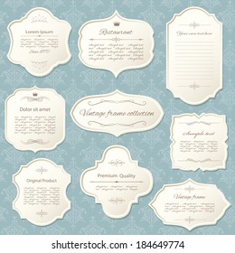 Vintage frame set on damask background. Calligraphic design elements.