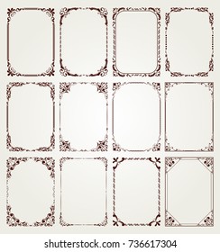 vintage frame set on pattern retro background, decorative border, luxury greeting cards, vector illustration