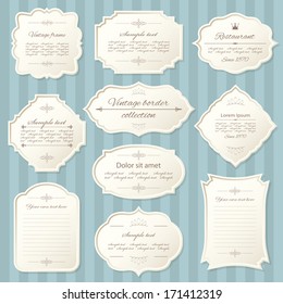 Vintage frame set on striped seamless background. Calligraphic design elements. 