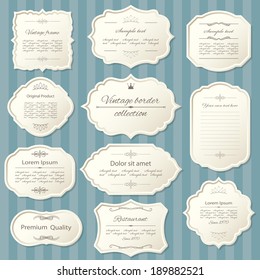 Vintage frame set on striped seamless background. Calligraphic design elements.