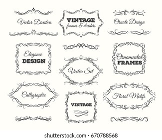 Vintage frame set. Ornate frames and scroll elements. Calligraphic Page Dividers.