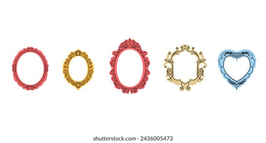 Vintage frame set. Picture border. Various decorative isolated elements different forms in doodle style. Elegant retro frameworks. Modern trendy mirror design. Art gallery objects. Vector illustration