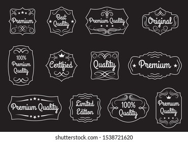 Vintage frame set. Retro label or banner border elements collection with Ptremium Quality, Original, Certified text. Vector illustration.