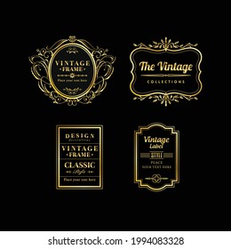 Vintage frame set vector illustration. Labels and badges, retro ribbons, luxury ornate logo symbols, calligraphic swirls, flourishes ornament vignettes and other.