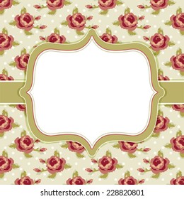 Vintage frame in shabby chic style with roses background
