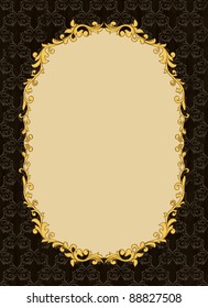 Vintage frame with shadow on seamless damask background.
