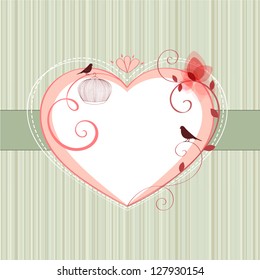 Marco vintage en forma de corazón con pájaro. Elemento para el diseño.