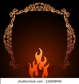 Vintage frame and symbol red fire vector background