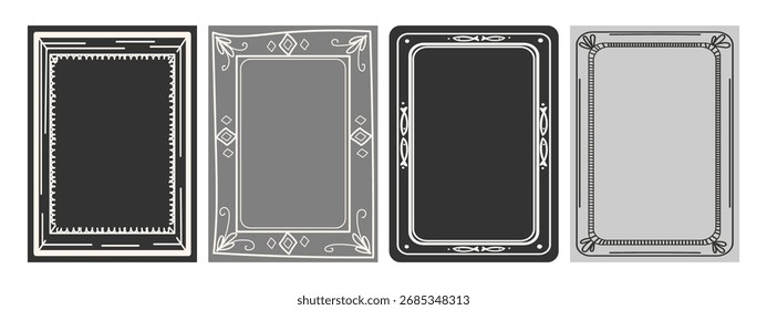 Modelos de Quadro Vintage em estilo desenhado à mão. Bordas decorativas para certificados, cartazes, convites, cartões comemorativos, menus, marcas e web design. Ilustração vetorial