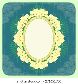 Vintage frame. Tropical, exotic background from a floral wreath of palm leaves. Vector.