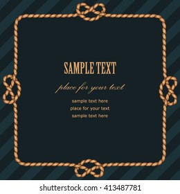 Vintage frame of twisted rope on a dark blue. Marine background for your design