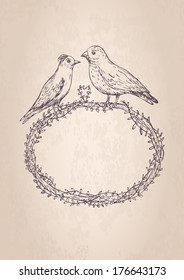 vintage frame with two birds