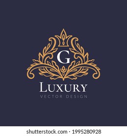Vintage frame with vector crown ornament on a blue background. Elegant, classic elements. Can be used for jewelry, beauty and fashion industry. Great for logo, emblem, or any desired idea.
