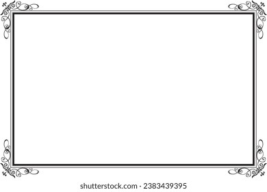 Vintage of frame vector. Design rectangle with corner swirl black on white background. Design print for illustrations, greeting cards, wedding invitations, restaurant menu, royal certificate. Set 3