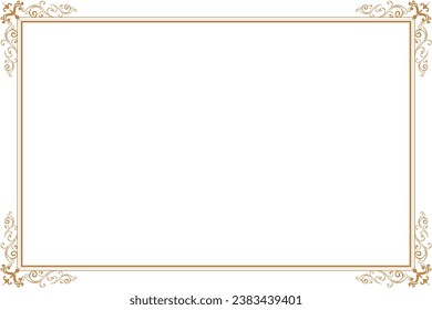Vintage of frame vector. Design rectangle with corner swirl gold on white background. Design print for illustrations, greeting cards, wedding invitations, restaurant menu, royal certificate. Set 5