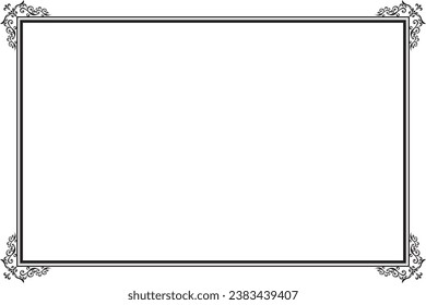 Vintage of frame vector. Design rectangle with corner swirl black on white background. Design print for illustrations, greeting cards, wedding invitations, restaurant menu, royal certificate. Set 2