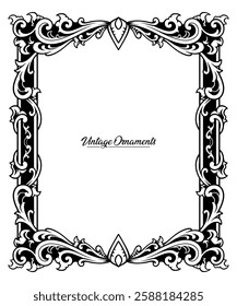 Vintage frame vector with full of victorian ornaments. black and white