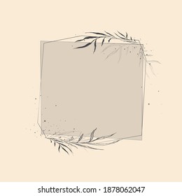 Marco vintage.  Ilustración vectorial con ramas dibujadas a mano. Mateo de vidrio.  Ponga el fondo del Sail Champagne. Usar para decorar tarjetas de felicitación, invitaciones, etc.