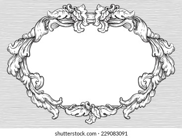 Vintage frame. Vector retro  background with ornate border at engraving style.  