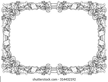 Vintage frame. Vector retro  background with ornate border at engraving style. 