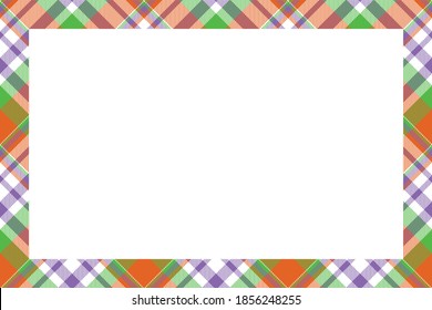 Vintage Frame Vector. Scottish Border Pattern Retro Style. Beauty Empty Background, Template For Photo, Portrait, Album. Tartan Plaid Ornament.