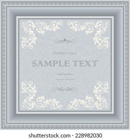 vintage frame with victorian pattern on blue background