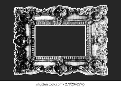 Vintage frame whimsical for halftone collage picture and border gothic sticker. Ornate background gallery for photo antique png and victorian baroque design. Vintage graphic mockup.
