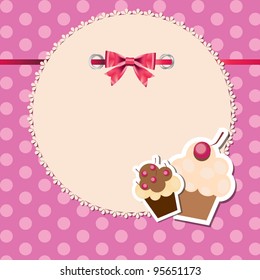 vintage frame wit bow and cute cupcakes vector illustration