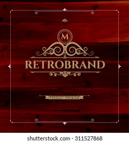Vintage Frame & Wood Texture Background. Luxury elegant frame ornament line logo design vector illustration. Example designs for Cafe, Hotel, Heraldic, Restaurant, Boutique