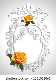 Vintage frame with yellow rose -vector