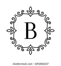 Vintage frame for your text. Vector monogram illustration. Line style design. Decorative ornament with curves. Logo template.