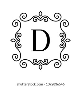 Vintage frame for your text. Vector monogram illustration. Line style design. Decorative ornament with curves. Logo template.