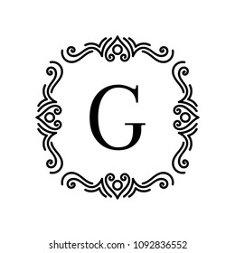 Vintage frame for your text. Vector monogram illustration. Line style design. Decorative ornament with curves. Logo template.