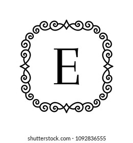 Vintage frame for your text. Vector monogram illustration. Line style design. Decorative ornament with curves. Logo template.