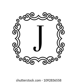 Vintage frame for your text. Vector monogram illustration. Line style design. Decorative ornament with curves. Logo template.