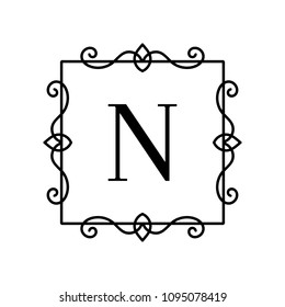 Vintage frame for your text. Vector monogram illustration. Line style design. Decorative ornament with curves. Logo template.