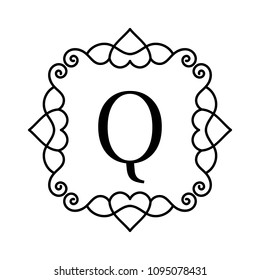 Vintage frame for your text. Vector monogram illustration. Line style design. Decorative ornament with curves. Logo template.