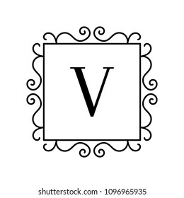 Vintage frame for your text. Vector monogram illustration. Line style design. Decorative ornament with curves. Logo template.