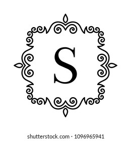 Vintage frame for your text. Vector monogram illustration. Line style design. Decorative ornament with curves. Logo template.