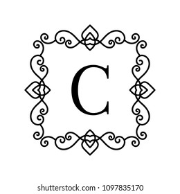 Vintage frame for your text. Vector monogram illustration. Line style design. Decorative ornament with curves. Logo template.