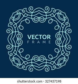 Vintage frame for your text. Vector monogram illustration. Line style design. Decorative ornament with abstract flowers.